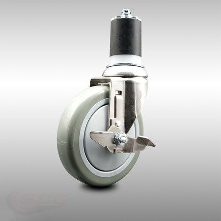 Service Caster 5 Inch 316SS Gray Polyurethane Swivel 1-7/8 Inch Expanding Stem Caster Brake SCC-SS316EX20S514-PPUB-TLB-178